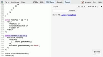 js tutorial about Redux: Extracting Container Components (VisibleTodoList, AddTodo)