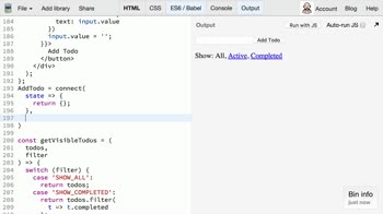 js tutorial about Redux: Generating Containers with connect() from React Redux (AddTodo)