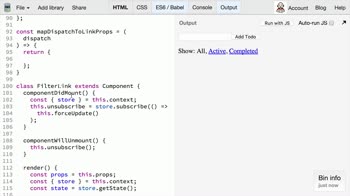 js tutorial about Redux: Generating Containers with connect() from React Redux (FooterLink)
