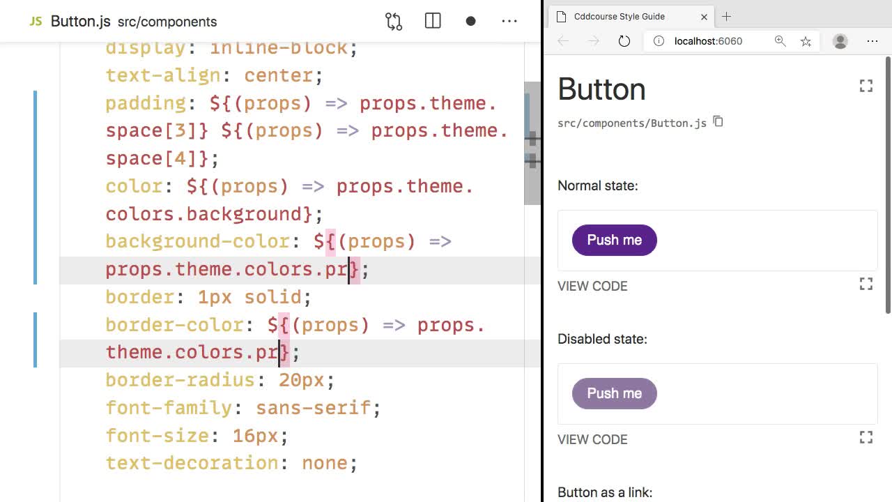 Creating a button React component with dynamic styles using  styled-components 