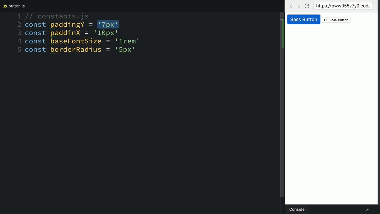 Convert Sass (SCSS) Styled Button to CSS-in-JS with