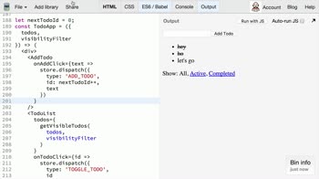 js tutorial about Redux: Extracting Presentational Components (AddTodo, Footer, FilterLink)