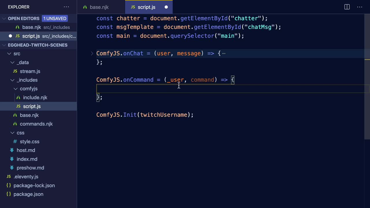 Respond To Twitch Chat Commands With Scene Elements And Comfyjs Egghead Io