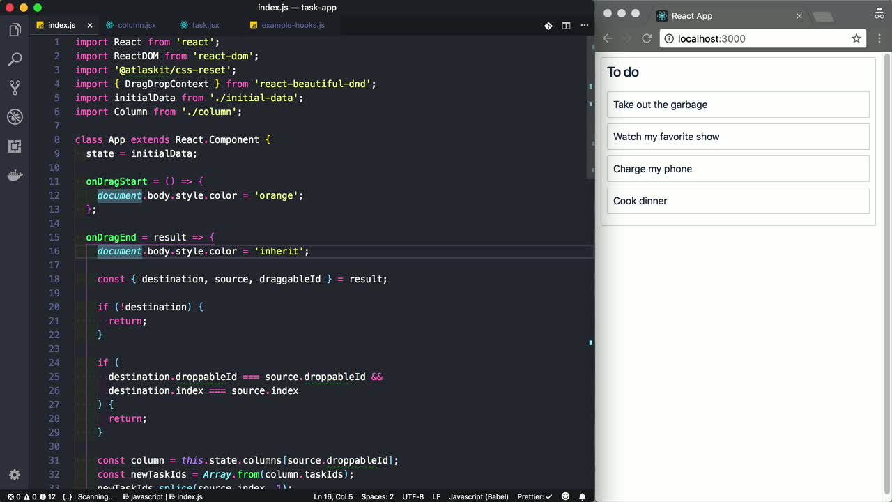 Customise the Appearance of an App using react-beautiful-dnd onDragStart  and onDragEnd | egghead.io