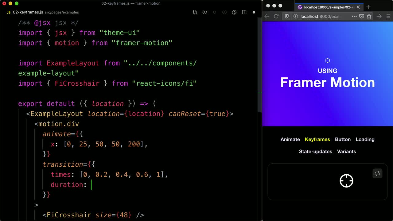 Animate a React component using an array of keyframes from Framer Motion |  