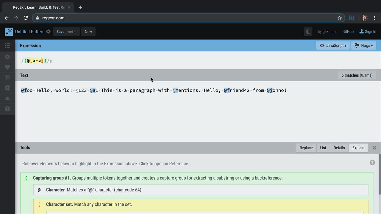 Construct a Regex to Match Twitter Mentions with Regexr | egghead.io